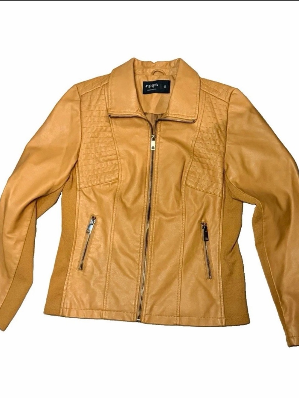 sparrow Caramel Tan Faux Leather Zip Jacket